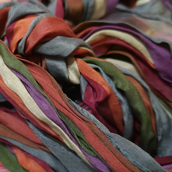 Vintage Kenzo Silk Jewel Tones Striped Oblong Silk Scarf - Picture 7 of 7